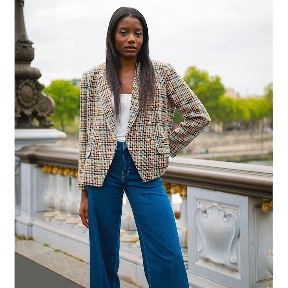 NWT L’AGENCE Kenzie Tweed Plaid Check Double Breasted Wool Academia Blazer 2 - Picture 11 of 16
